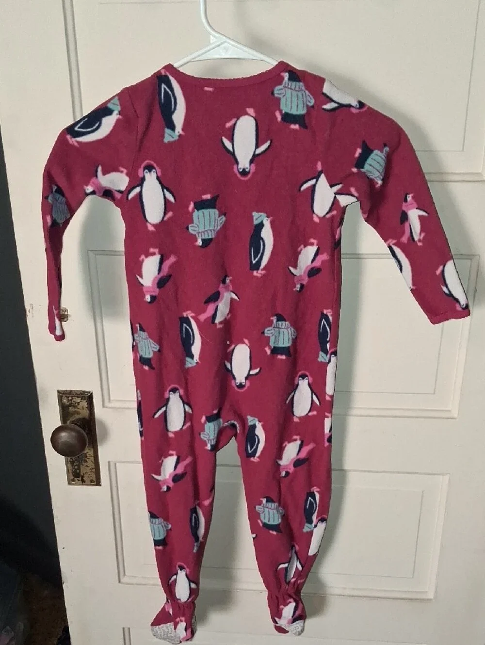 Carter's Raspberry Penguin Fleece Footed One-Piece